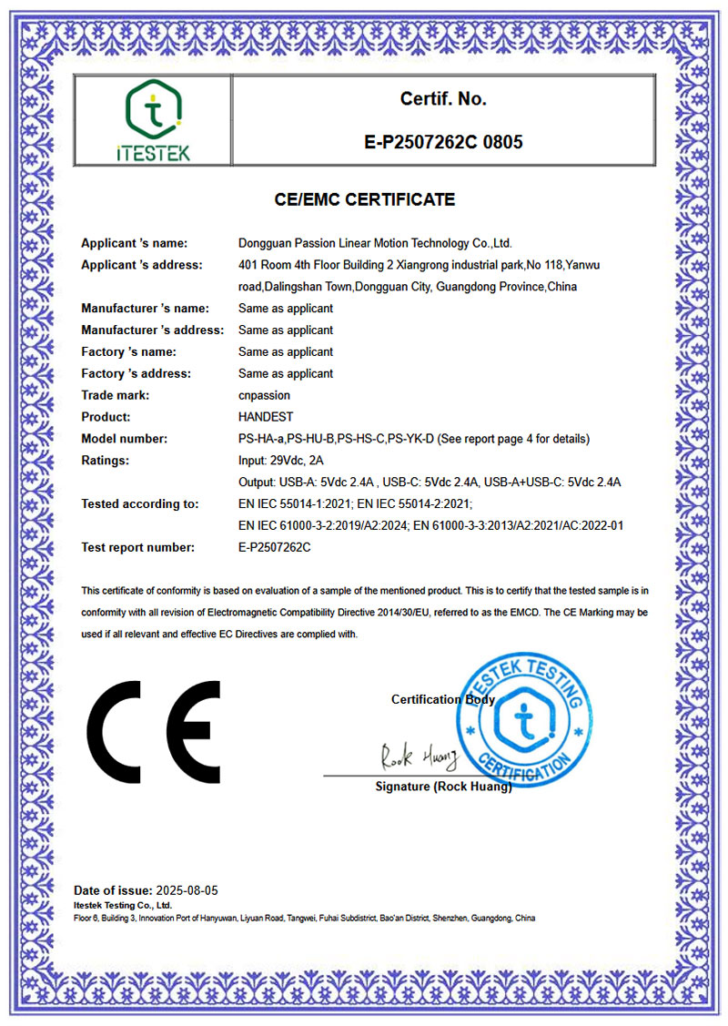 Paisun CE-EMC Handheld Controller Certification Certificate